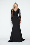 Load image into Gallery viewer, Formal Dress V-Neck Beaded Sheath Long Sleeve Evening Gown By LAF8323 - BLACK - Dress LAF