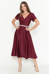 Load image into Gallery viewer, LA Merchandise LAF5274 V-Neck Short Sleeve Midi Dress with Rhinestone Waistband and Pockets