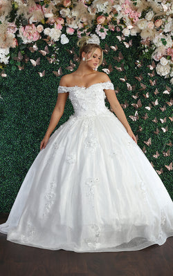 La Merchandise LA161B Wholesale Off Shoulder Wedding Ball Gown - IVORY - La Merchandise