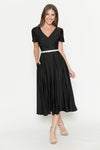 Load image into Gallery viewer, LA Merchandise LAF5274 V-Neck Short Sleeve Midi Dress with Rhinestone Waistband and Pockets