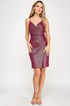 Cargar imagen en el visor de la galería, LAF3099 Wholesale Metallic Glitter V-Neck Wrap Dress Ruched Bodycon Short Homecoming Dress - BURGUNDY - Short Cocktail Dress LAF