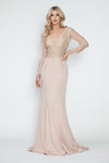 Load image into Gallery viewer, Formal Dress V-Neck Beaded Sheath Long Sleeve Evening Gown By LAF8323 - CHAMPAGNE GOLD - Dress LAF
