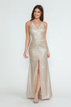 Load image into Gallery viewer, Wholesale Evening Long Dress V-Neck Pleated Formal Gown By LAF5302 - CHAMPAGNE GOLD - Dress LAF