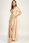 Load image into Gallery viewer, LAF3132 Wholesale 3/4 Sleeve Mother of the Bride Dress Empire Waist Satin Maxi Gown with Pockets