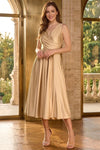 Load image into Gallery viewer, LAF3131 Wholesale Satin Surplice V-Neck A-Line Dress Sleeveless Fit-and-Flare Semi-Formal Dress