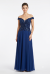 Load image into Gallery viewer, Off-Shoulder Beaded Chiffon A-Line Mother of the Bride Dress with Cap Sleeve by CT-2677 - NAVY - Mother of he Bride Dress La Merchandise