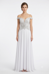 Load image into Gallery viewer, Off-Shoulder Beaded Chiffon A-Line Mother of the Bride Dress with Cap Sleeve by CT-2677 - SILVER - Mother of he Bride Dress La Merchandise