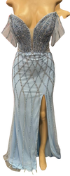 Load image into Gallery viewer, Beaded Diamond Mermaid Prom Dress with Cold-Shoulder Flutter Sleeves &amp; High Slit by CT-2679 - - Prom Dress La Merchandise