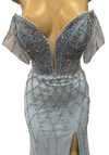 Load image into Gallery viewer, Beaded Diamond Mermaid Prom Dress with Cold-Shoulder Flutter Sleeves &amp; High Slit by CT-2679 - - Prom Dress La Merchandise