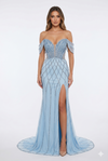 Load image into Gallery viewer, Beaded Diamond Mermaid Prom Dress with Cold-Shoulder Flutter Sleeves &amp; High Slit by CT-2679 - BABY BLUE - Prom Dress La Merchandise
