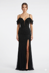Load image into Gallery viewer, Beaded Diamond Mermaid Prom Dress with Cold-Shoulder Flutter Sleeves &amp; High Slit by CT-2679 - BLACK - Prom Dress La Merchandise