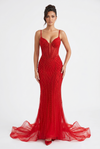 Load image into Gallery viewer, Beaded Mermaid Prom Dress Illusion Corset Gown with Rhinestone Detail Evening Dress by CT-2684 - RED - Prom Dress La Merchandise