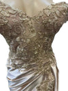 Load image into Gallery viewer, Cold-Shoulder Lace Formal Gown with Floral Appliqué and Draped Satin Evening Gown by PL-1005 - - Prom Dress La Merchandise