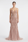 Load image into Gallery viewer, Pearl Beaded Mermaid Prom Dress V-Neck Spaghetti Strap Lace-Up Back Formal Evening Gown by CT-2687 - ROSE GOLD - Prom Dress FDS