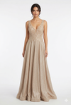 Load image into Gallery viewer, Beaded Lace Prom Gown with Illusion Neckline and Cap Sleeves A-Line Evening Dress by CT-2698 - CHAMPAGNE - Prom Dress La Merchandise