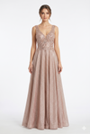 Load image into Gallery viewer, Beaded Lace Prom Gown with Illusion Neckline and Cap Sleeves A-Line Evening Dress by CT-2698 - ROSE GOLD - Prom Dress La Merchandise
