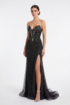 Load image into Gallery viewer, Beaded Mermaid Prom Dress Strapless Rhinestone &amp; Pearl Long Formal Gown with Slit by CT-2710 - BLACK - Prom Dress La Merchandise