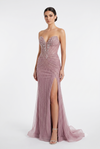 Load image into Gallery viewer, Beaded Mermaid Prom Dress Strapless Rhinestone &amp; Pearl Long Formal Gown with Slit by CT-2710 - MAUVE - Prom Dress La Merchandise