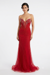 Load image into Gallery viewer, Beaded Mermaid Prom Dress Strapless Rhinestone &amp; Pearl Long Formal Gown with Slit by CT-2710 - DARK RED - Prom Dress La Merchandise