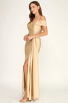 Load image into Gallery viewer, LAF3130 Wholesale Off-Shoulder Sweetheart Neckline Satin Evening Gown with Thigh-High Slit