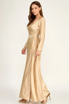 Load image into Gallery viewer, LAF3129 Wholesale Long Sleeve Satin Wrap Gown with Slit Ruched Surplice V-Neck Maxi Dress