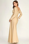 Load image into Gallery viewer, LAF3129 Wholesale Long Sleeve Satin Wrap Gown with Slit Ruched Surplice V-Neck Maxi Dress