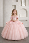 Load image into Gallery viewer, LA Merchandise LAZSCK327 Girls Beaded Satin Peplum Off Shoulder A-Line Gown