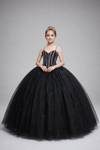 Load image into Gallery viewer, LA Merchandise LAZSCK317 Girls Beaded V-Neck Glitter Tulle Floor-Length A-Line Gown - Black - Girls Formal Dresses LAZ
