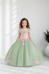 Load image into Gallery viewer, LA Merchandise LAZSCK325 Girls 3D Floral Off Shoulder Corset A-Line Gown with Bow
