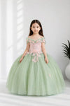 Load image into Gallery viewer, LA Merchandise LAZSCK325 Girls 3D Floral Off Shoulder Corset A-Line Gown with Bow