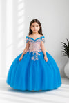 Load image into Gallery viewer, LA Merchandise LAZSCK325 Girls 3D Floral Off Shoulder Corset A-Line Gown with Bow