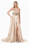 Cargar imagen en el visor de la galería, LAHL2861L Wholesale Long Satin Corset Prom Dress with Beaded Sheer Bodice Pockets &amp; Lace-Up Back - CHAMPAGNE - Long Formal Dress LAH