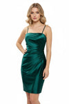 Load image into Gallery viewer, LAHD715 Wholesale Spaghetti Strap Satin Short Homecoming Cocktail Dress with Ruched Bodice - HUNTER GREEN - Short Cocktail Dress LAH