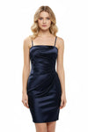 Load image into Gallery viewer, LAHD715 Wholesale Spaghetti Strap Satin Short Homecoming Cocktail Dress with Ruched Bodice - NAVY - Short Cocktail Dress LAH