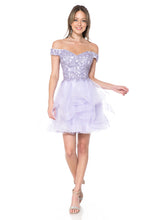Load image into Gallery viewer, Off-Shoulder Sweetheart Lace Bodice Short Dress with Layered Tulle Skirt for Parties By LAF8130