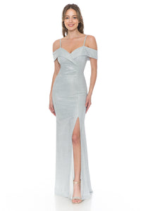 Shiny Off Shoulder Long Gown - LN5213 - SILVER - LA Merchandise