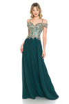 Cargar imagen en el visor de la galería, LAF8132 Wholesale Off-Shoulder Chiffon Evening Gown with Lace Appliqués and Sweetheart Neckline - HUNTER GREEN - Long Formal Dress LAF