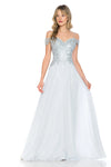 Cargar imagen en el visor de la galería, LAF8132 Wholesale Off-Shoulder Chiffon Evening Gown with Lace Appliqués and Sweetheart Neckline - SILVER - Long Formal Dress LAF