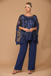 Load image into Gallery viewer, LA Merchandise LAV3443 Formal Pant Set W/ Sequin Cape Overlay - NAVY - Dress LAV