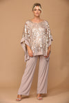 Load image into Gallery viewer, LA Merchandise LAV3443 Formal Pant Set W/ Sequin Cape Overlay - MOCHA - Dress LAV