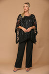Load image into Gallery viewer, LA Merchandise LAV3443 Formal Pant Set W/ Sequin Cape Overlay - BLACK - Dress LAV