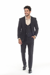 Load image into Gallery viewer, Black Men's 3-Piece Suit: Notch Lapel Jacket, Double-Breasted Vest &amp; Pants, Active 2-Way Stretch Fabric
