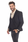 Load image into Gallery viewer, Black Men's 3-Piece Suit: Notch Lapel Jacket, Double-Breasted Vest &amp; Pants, Active 2-Way Stretch Fabric