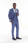 Load image into Gallery viewer, Blue Men's 3-Piece Suit: Notch Lapel Jacket, Double-Breasted Vest &amp; Pants, Active 2-Way Stretch Fabric