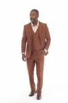 Load image into Gallery viewer, Men's 3-Piece Slim Fit Suit with Notch Lapel Blazer and Double-Breasted Vest in Stretch Fabric - BROWN - Suits La Merchandise