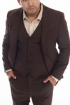 Load image into Gallery viewer, Choclate Brown Men's 3-Piece Tailored Slim Fit Suit with Notch Lapel Blazer, Double-Breasted Vest - - Suits La Merchandise