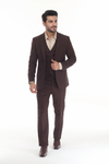 Load image into Gallery viewer, Choclate Brown Men's 3-Piece Tailored Slim Fit Suit with Notch Lapel Blazer, Double-Breasted Vest - CHOCHOLATE BROWN - Suits La Merchandise