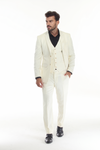 Load image into Gallery viewer, Ivory Men's 3-Piece Tailored Slim Fit Suit with Notch Lapel Blazer, Double-Breasted Vest - IVORY - Suits La Merchandise