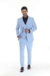 Load image into Gallery viewer, Men's 3-Piece Slim Fit Suit with Notch Lapel Blazer and Double-Breasted Vest for Formal Events - SKY BLUE - Suits La Merchandise