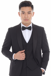 Load image into Gallery viewer, Black 3-Piece Shawl Lapel Tuxedo Suit Slim Fit Jacket, Vest &amp; Expandable Pants Stretch - - Suits La Merchandise